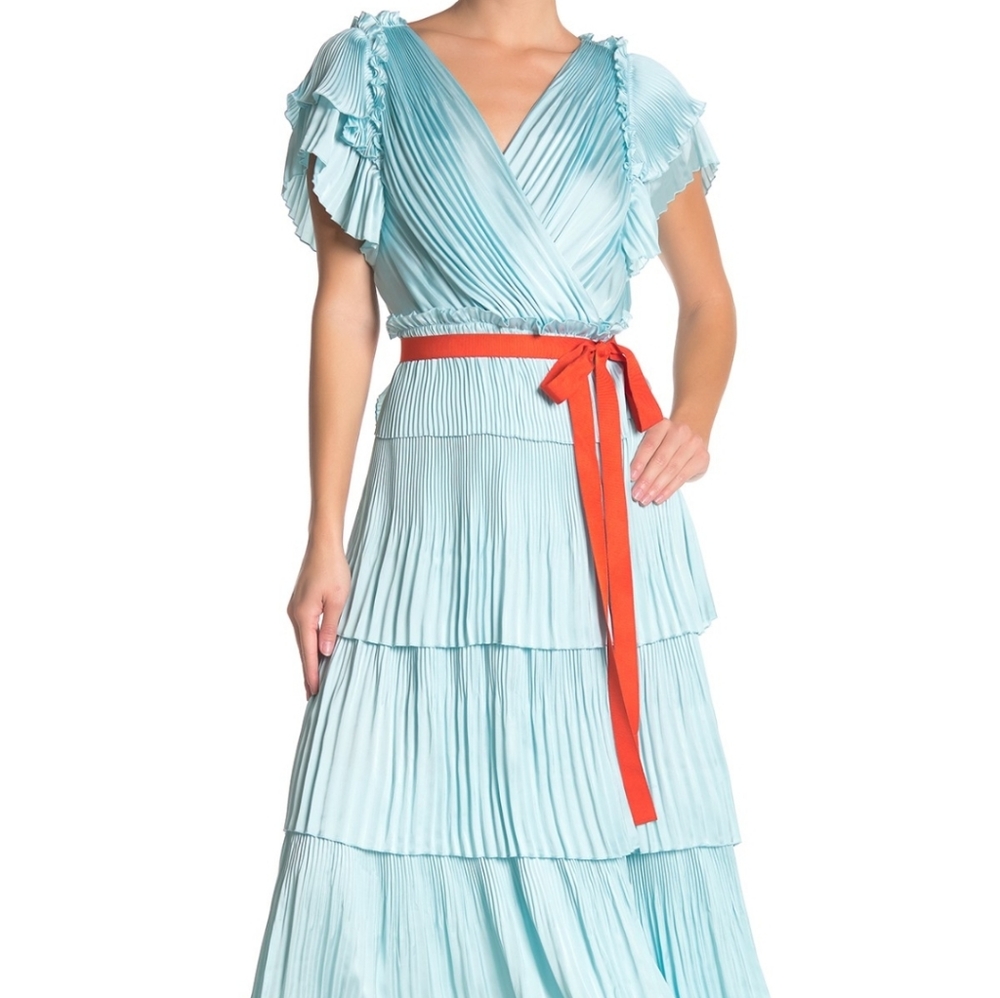 NWT: DVF Sasha Pleated Ruffle Silk Wrap Dress in Bright Ice - Picture 1 of 5